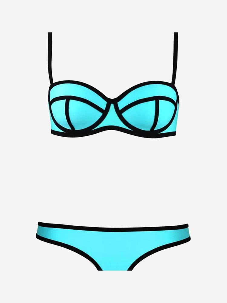 Women's Contrast Trim Geometric Bikini Set