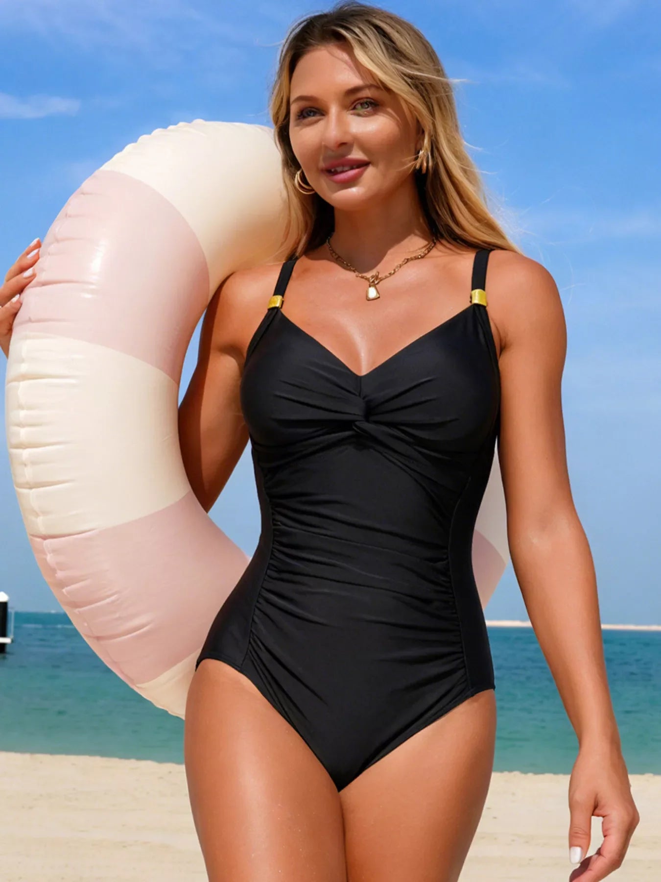 Women's Ruched Twist Front One-Piece Swimsuit Tummy Control