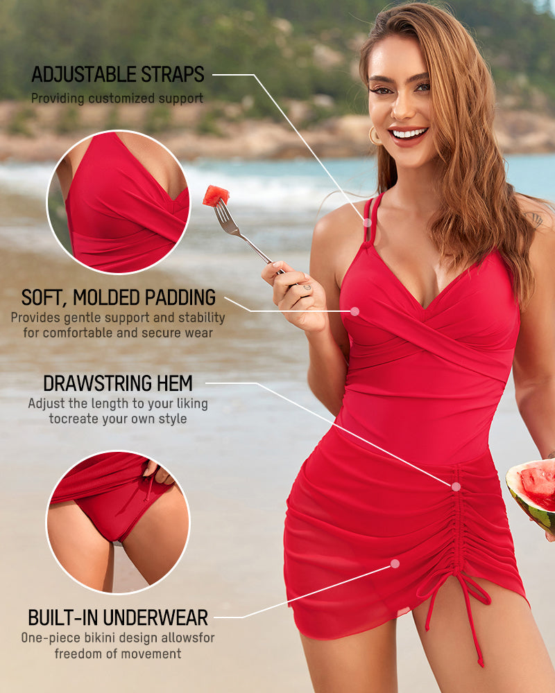 Women's Drawstring Mesh One-Piece Swimsuit