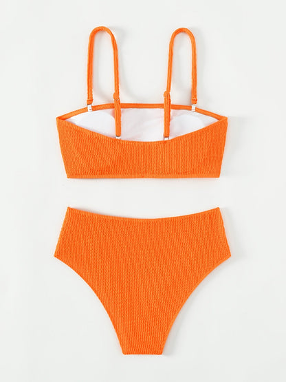 Women's Tangerine Red Rib Knit Spaghetti Straps Bikini